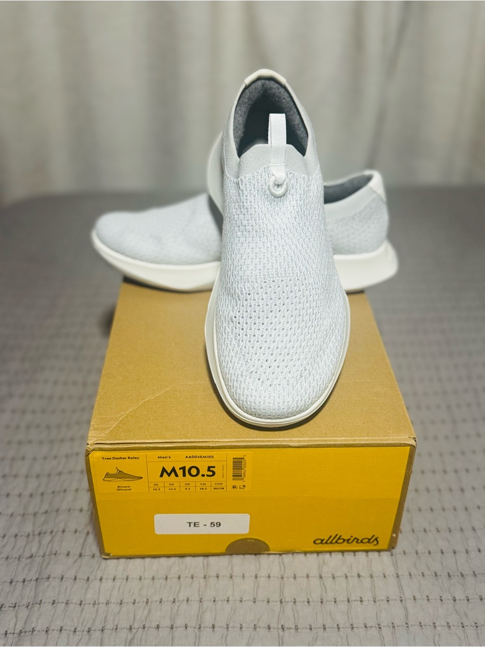 Allbirds Tree Dasher Relay Slip-On Sneakers, Blizzard, Men’s 10.5, New in Box